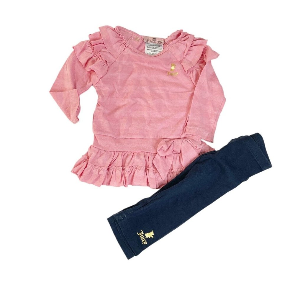 Juicy Couture Baby Girl 3-6 Month 2 Piece Pink Outfit Set Leggings Ruffle Top